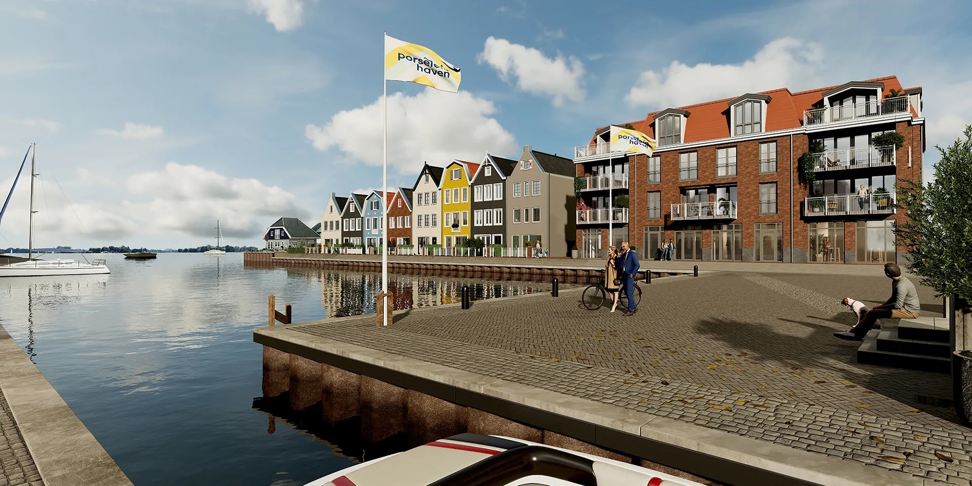 Haven met water en zicht op de woningen en appartementen