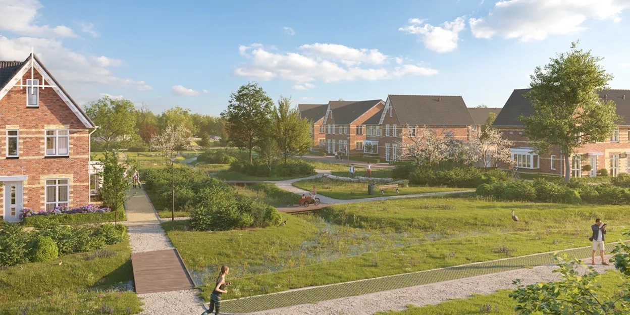 Woningen van Hulakker met groen park in het midden