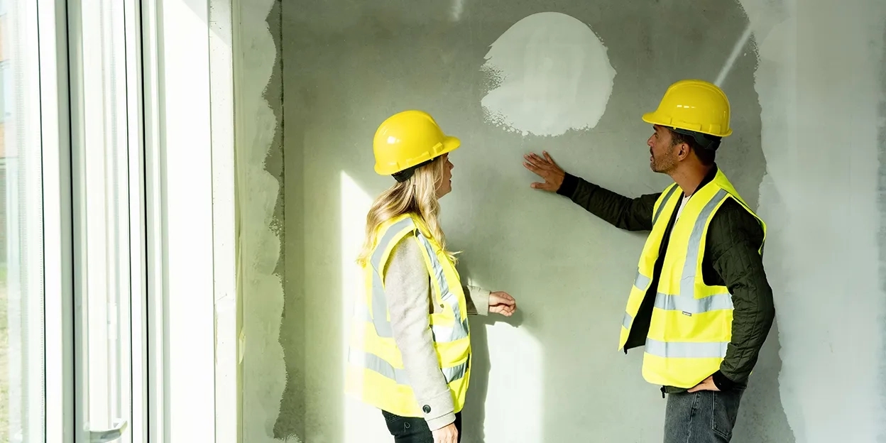 Man en vrouw bekijken een behangklare muur