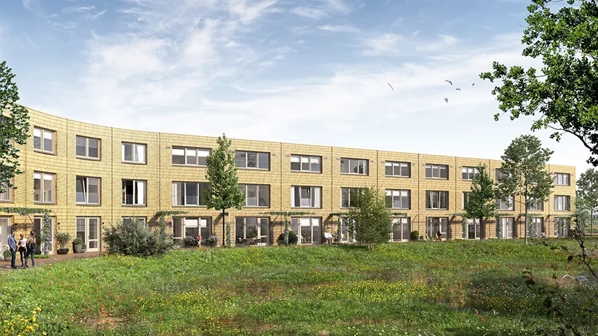 Rij met woningen in nieuwbouw wijk Podium Amersfoort