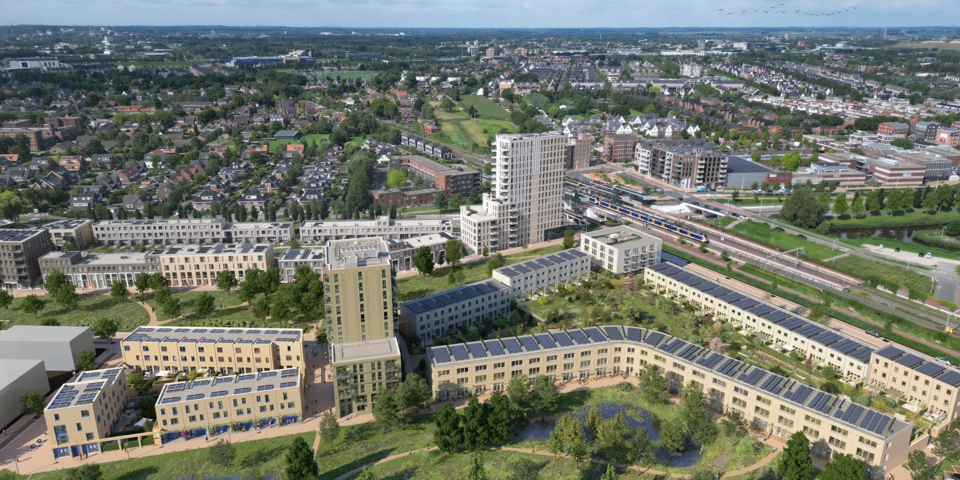 Vogelvlucht impressie van nieuwbouw project Podium Amersfoort