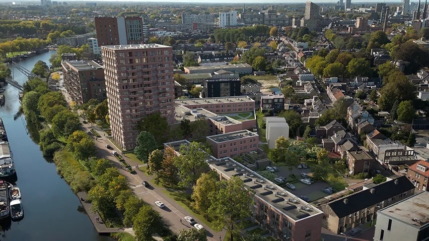 Vogelvlucht impressie van woontoren Spinaker